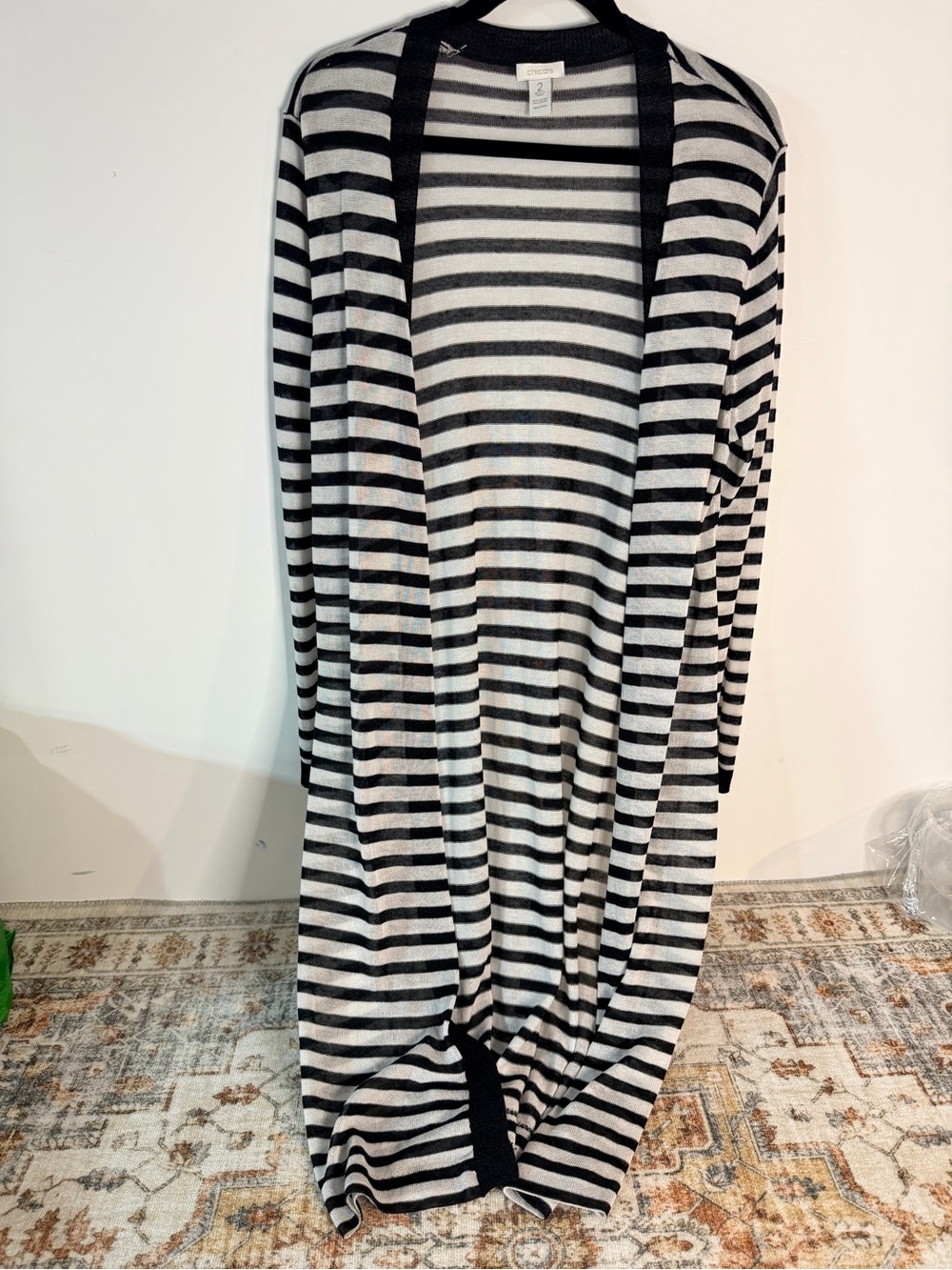 Chico's long striped open-front cardigan duster